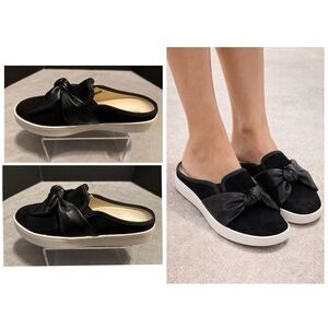 Spenco Barbados Orthotic Suede Bow Mule Slides – Black | Size 9 | NWOT